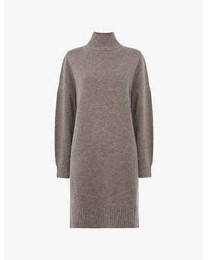 Whistles Funnel Neck Wool-Knit Mini Dress - Grey