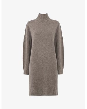 Whistles Funnel Neck Wool-Knit Mini Dress - Grey