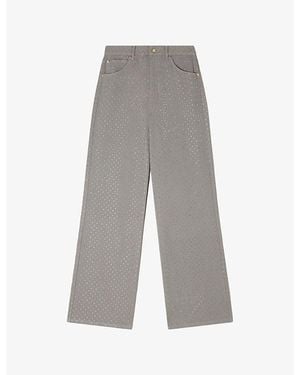 Sandro Diamante-Embellished Relaxed-Fit Denim Jeans - Grey