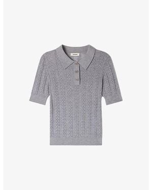 Sandro Polo-Neck Pointelle-Knit Wool Jumper - Grey