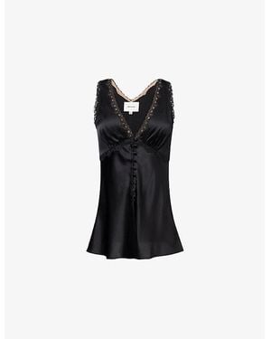 Reformation Addie Lace-Trimmed Silk Top - Black