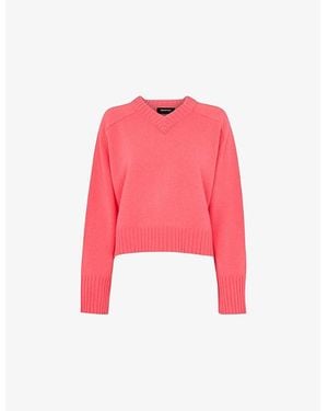 Whistles V-Neck Wool Knitted Jumper - Pink