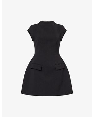 Odd Muse Cap-Sleeve High-Neck Crepe Mini Dress - Black