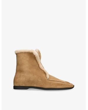 TOTEME Shearling-Trim Suede Ankle Boots - Natural