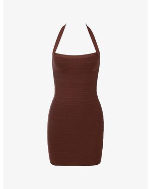 House Of Cb The Silhouette Halterneck Woven Mini Dress Xs (A-C Cup) - Brown