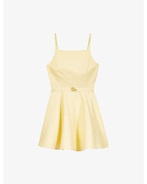 Maje Flared Square-Neck Linen-Blend Mini Dress - Yellow
