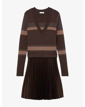 Reiss Carly Striped Wool-Blend Mini Dress - Brown
