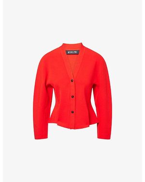 Ashlyn Henry Peplum Knitted Cardigan - Red