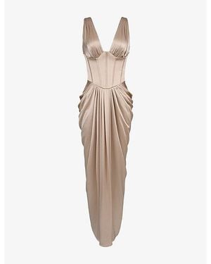 House Of Cb Angeline Corset Satin Maxi Dress - Natural