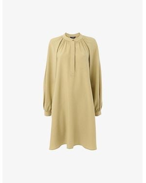 Whistles Button-Neck Relaxed-Fit Gathered Woven Mini Dress - Metallic