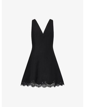 Valentino Lace-Trim Wool And Silk Blend Mini Dress - Black