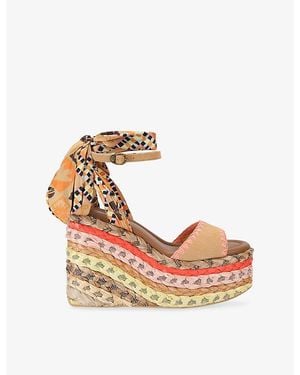 Kurt Geiger Chelsea Scarf Wedge Suede Heels - Pink