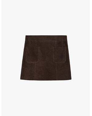 Reiss Vida Patch-Pocket Suede Mini Skirt - Brown