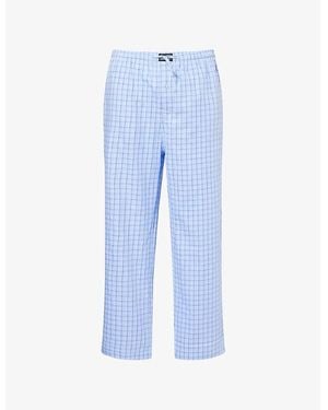 Polo Ralph Lauren Check-Print Straight-Leg Cotton-Poplin Pajama Bottoms - Blue