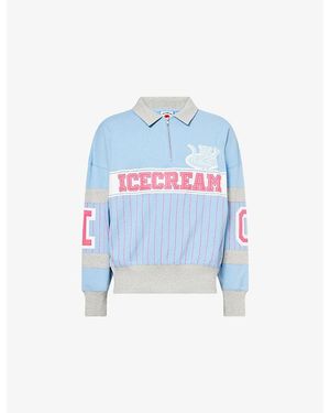 ICECREAM Cubs Collar Quarter-Zip Cotton-Jersey Sweatshirt - Blue