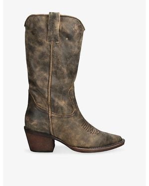 Steve Madden Albany Leather Heeled Cowboy Boots - Brown