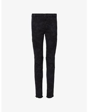 AllSaints Duran Camo Raw-Hem Skinny-Leg Stretch-Denim Jeans - Black