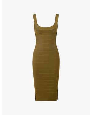 House Of Cb The Sculpt Halter-Neck Bandage Stretch-Woven Midi Dress Xs (A-C Cup) - Green