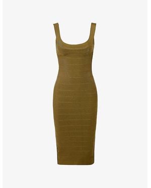 House Of Cb The Sculpt Halter-Neck Bandage Stretch-Woven Midi Dress Xs (A-C Cup) - Green