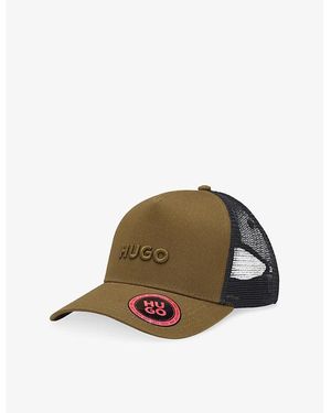 HUGO Brand-Embroidered Cotton-Twill And Mesh Trucker Hat - Brown