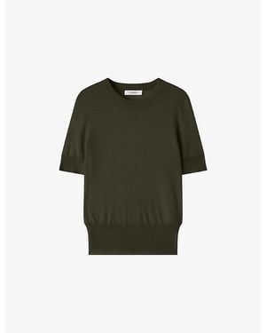 JOSEPH Cashair Round-Neck Cashmere Top - Green