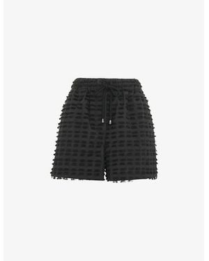 Whistles Fringed Elasticated-Waist High-Rise Cotton-Blend Shorts - Black