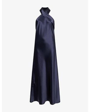 Galvan London Crop Pandora Satin Maxi Dress - Blue