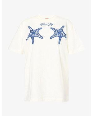 FARM Rio Starfish-Embroidered Cotton T-Shirt - Blue