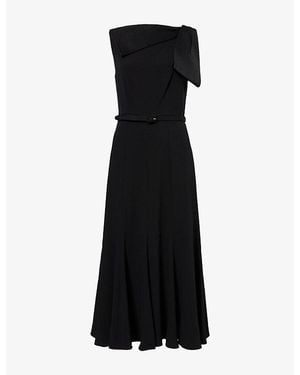 Roland Mouret Asymmetric-Bow Belted Crepe Midi Dress - Black