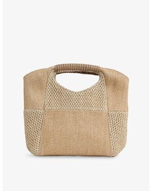 Reiss Raffia Top-Handle Clutch - Metallic