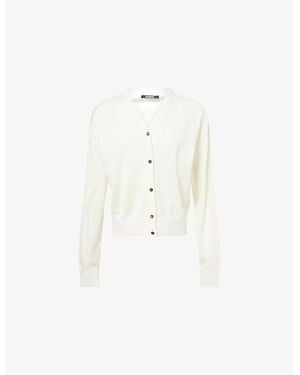 Jacquemus Le Brode Logo-Embroidered Knitted Wool Cardigan - White