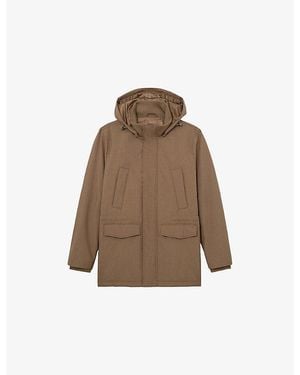 Reiss Lord Hooded Zip-Through Padded Woven Coat - Brown