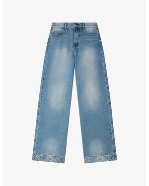 Sandro Rhinestone-Embellished Straight-Leg Denim Jeans - Blue