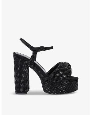 Kurt Geiger Kensington Eagle-Embellished Platform-Heel Woven Sandals - Black