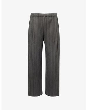 Pleats Please Issey Miyake Pleated Wide-Leg Knitted Trousers - Grey