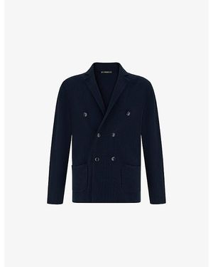 BOGGI Double-Breasted Knitted Cotton Jacket - Blue