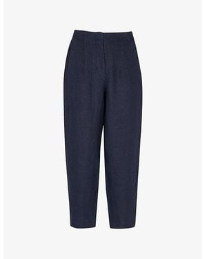 Whistles Patch-Pocket Barrel-Leg Mid-Rise Linen Trousers - Blue