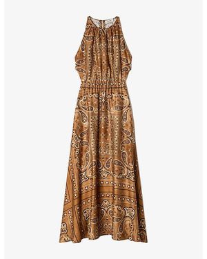 Sandro Round-Neck Bandana-Print Woven Maxi Dress - Brown