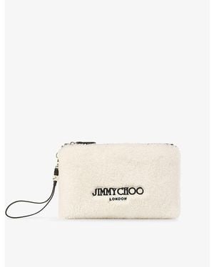 Jimmy Choo Branded Shearling And Leather Pouch - Natural
