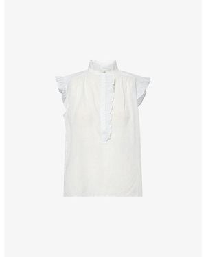 ME+EM Voile Stripe Frill-Sleeve Cotton Top - White
