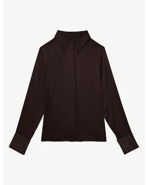 Reiss Ameira Concealed-Placket Silk Shirt - Black