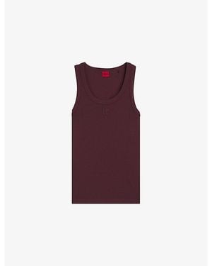 HUGO Logo-Embroidered Scoop-Neck Cotton-Blend Tank Top - Purple