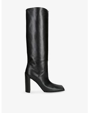 Alaïa Square-Toe Leather Heeled Knee-High Boots - Black