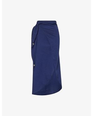 Melissa Odabash Winnie Draped Wrap-Front Cotton And Linen Skirt - Blue