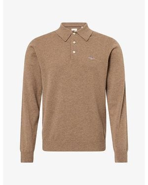 GANT Long-Sleeve Wool Polo Knit - Brown