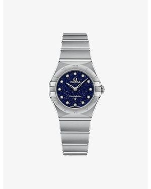 Omega Constellation Stainless-Steel And Diamond Quartz Watch 25Mm - Blue