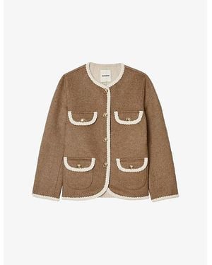 Sandro Round-Neck Four-Pocket Wool-Blend Jacket - Brown