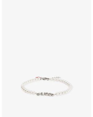 HUGO Logo-Plaque Stainless-Steel And Pearl Bracelet - White