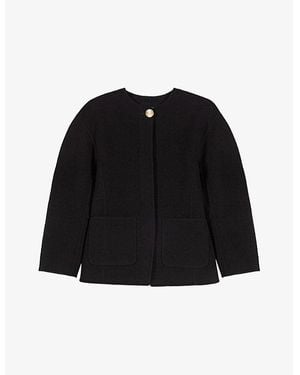 Maje Round-Neck Patch-Pocket Wool-Blend Coat - Black