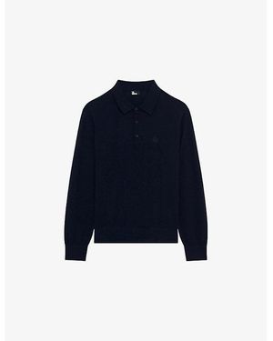 The Kooples Polo-Collar Brand-Embroidered Wool Jumper - Blue
